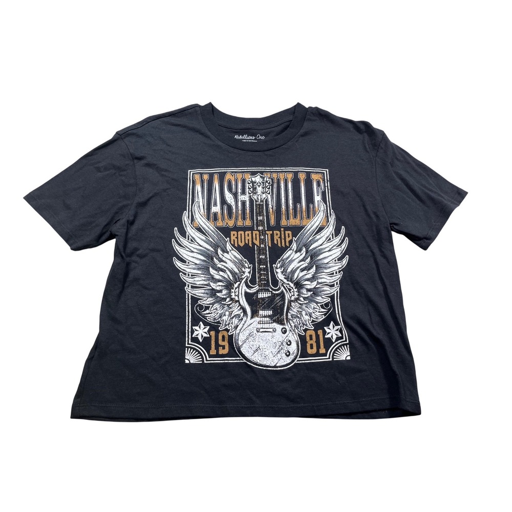 Rebellious One Nashville Road Trip Graphic Tee Women's S Black Rock Band Style